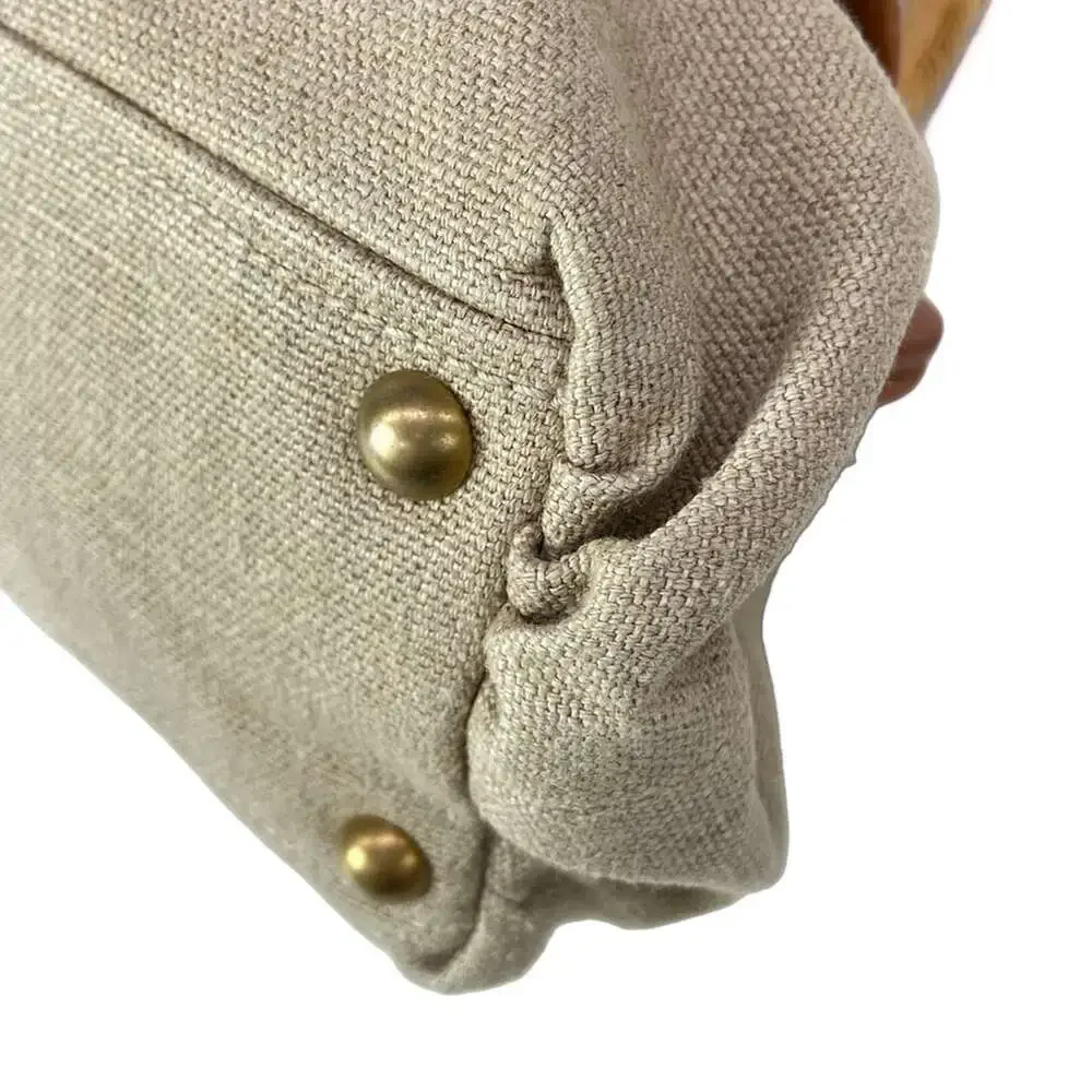 Miu Miu Handbag Beige Brown Canvas Leather Natural Fiber